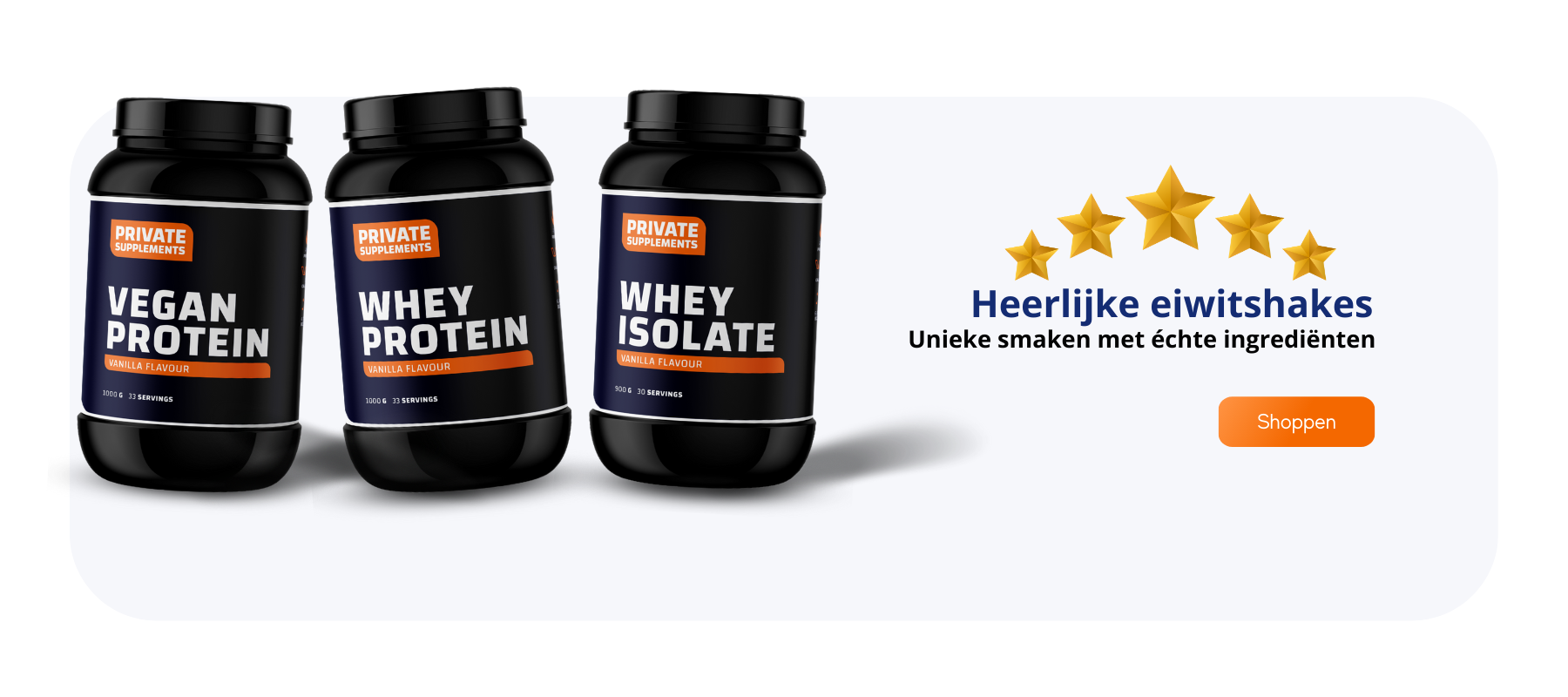 eiwitshakes kopen voor spieren opbouwen, afvallen whey protein whey isolate en vegan protein private supplements